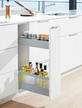 Space Twin pull-out base with shelves in grey with frosted glass