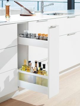 Space Twin pull-out base with shelves in white with frosted glass