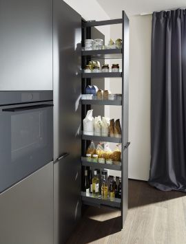 Liro standard pull-out larder in anthracite with clear glass design element