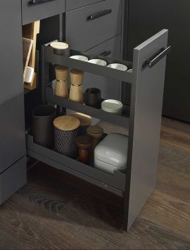 Pinello base pull-out with board holder in anthracite without design element, complete with bottle rack and non-slip matting