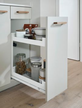 Pinello base pull-out in white without design element, complete with bottle rack and non-slip matting