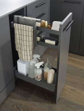 Pinello base pull-out with tea towel rail in anthracite without design element, complete with bottle rack and non-slip matting