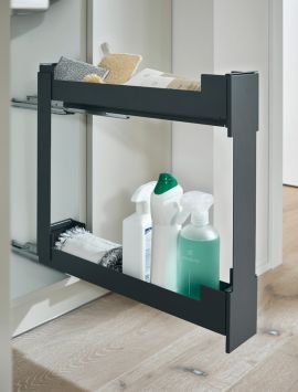 Pinello internal narrow base pull-out in anthracite without design element, complete with bottle rack and non-slip matting