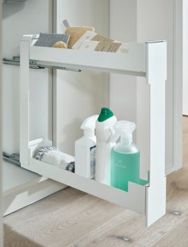 Pinello internal narrow base pull-out in white without design element, complete with bottle rack and non-slip matting